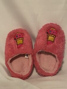 Shopkins Slippers Toddler Girl’s Size 2-3 Pink Faux Fur Trim Shopkins Characters