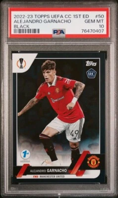 Alejandro Garnacho Rookie Black /10 PSA 10 2022-23 TOPPS UEFA CC 1ST EDITION - Image 1 of 4