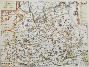 Antique Map SURREY, John Norden & William Kip, Camden Original  Engraving  1637 - Picture 1 of 5