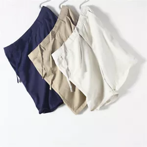 Men's Fashion Solid Color Cotton Linen Cool Breathable Casual Loose Shorts - Picture 1 of 23
