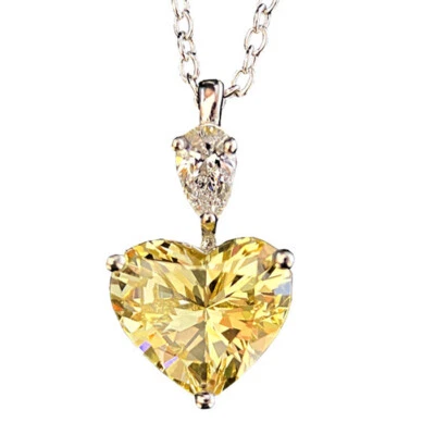Moda Estilo Corazón Amarillo Citrino Rosa Blanco Topacio Gemas Plata Collar Colgante Foto 1 de 4