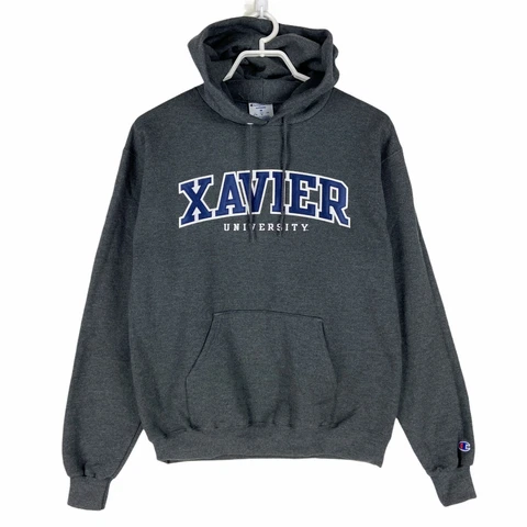 Xavier Musketeers Hoodie Mens Medium Champion  Charcoal Gray Purple Sweatshirt Cover