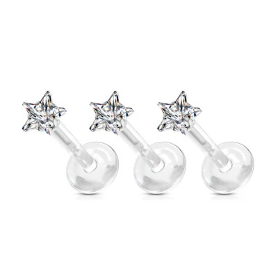 Joyería corporal al por mayor Star CZ Gem Bioflex Labrets 16 g Bio-flex Monroes 10 piezas  Foto 1 de 2