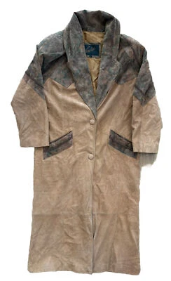 Trench coat plumero de cuero marrón vaquera occidental vintage años 80 mediana Foto 1 de 4