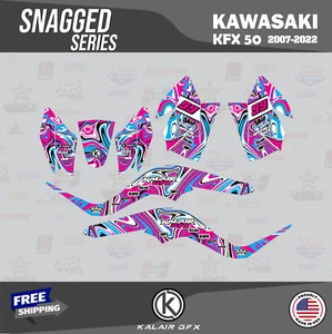 Graphics Kit for Kawasaki ATV KFX50 (2007-2022) Snagged-Magenta (16 Mil) - Picture 1 of 4