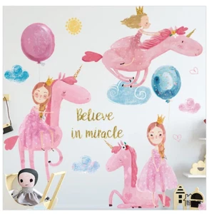 Princess Unicorns Girls Wall Sticker Bedroom Nursery Decals Kids Removable AU - Picture 1 of 4