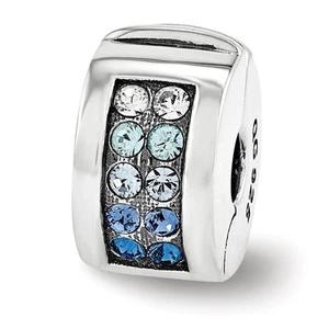 Sterling Silver with Blue Crystals Hinged Clip Bead Charm - Picture 1 of 4