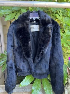 Vintage Wilson’s Leather with French Black RABBIT FUR Bomber Jacket Women's S - Picture 1 of 20