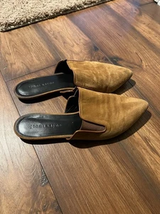 Jenni Kayne Women's Pointed Suede Mules in Saddle Size 39 Made In Italy - Picture 1 of 9