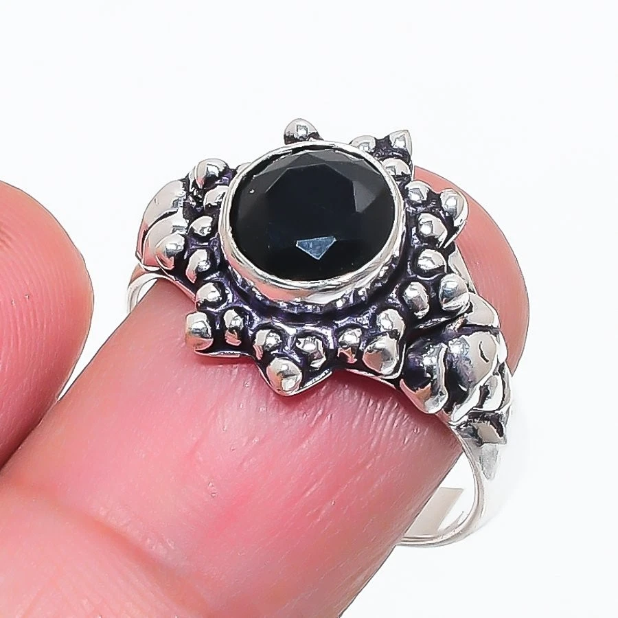Anillo de plata de ley 925 hecho a mano con piedras preciosas de espinela negra de todos los tamaños para regalo Foto 1 de 1