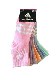 Adidas Girls Superlite Aeroready 6 Pair No Show Socks 5Y-7Y Multicolor ✅ - Picture 1 of 2