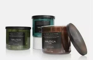 Set Candele NAUTICA 3pz Cera di Soia 3 Stoppino Barattolo Vacanze Autunno Inverno Regalo Casa NUOVO - Foto 1 di 7