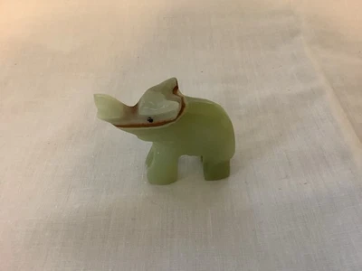 Vintage Hand Carved Onyx Marble Stone Elephant Light Green - Image 1 of 4
