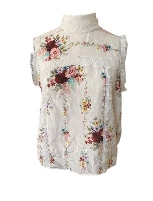 ALICE + OLIVIA Sz M женщин белый цветочный шелк викторианской кружева насмешливый Cottagecore Топ - Изображение 1 из 4
