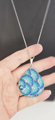 Collar colgante de cristales austriacos de vidrio dicroico micro mosaico de ley 925  Foto 1 de 4