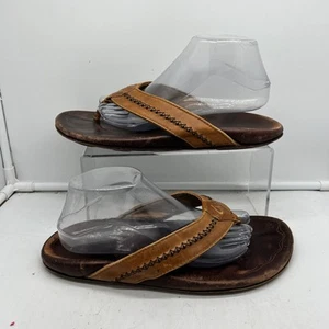 Olukai Sandals Mens 10 Mea Ola Flip Flop Leather Brown Thong Flip Flops - Picture 1 of 9