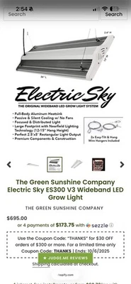 ELECTRIC SKY ES300 V3 Wideband LED Grow Light (330W 100-240-277VAC 50/60Hz) - Image 1 of 4