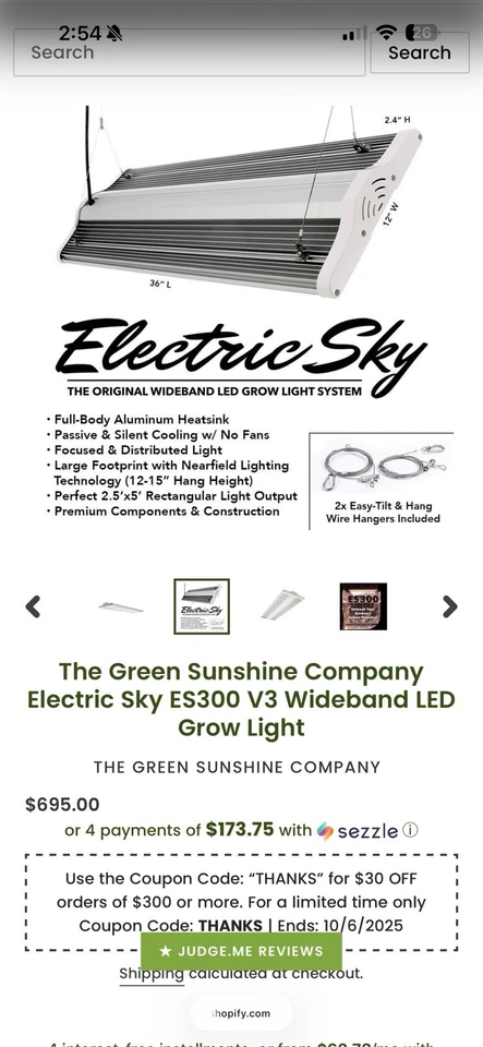 ELECTRIC SKY ES300 V3 Wideband LED Grow Light (330W 100-240-277VAC 50/60Hz) - Image 1 of 4