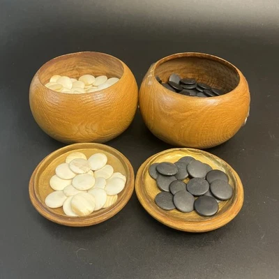 Vintage Japanese Game Go Stones Set Wooden Bowls Natural Shell & Slate (AS IS) - Image 1 of 4