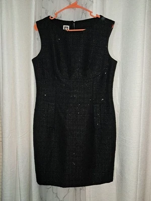 New Sheath Anne Klein dress womens 10 Knee length Black dress Sequin Sparkle 149 - Image 1 of 4