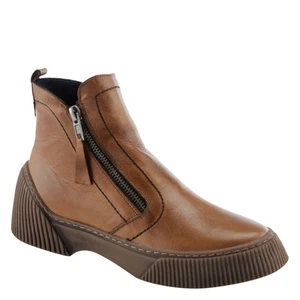 SPRING STEP KELKO Zip Flat Ankle BOOTS Bootie Leather Tan Sz 41 Us 9.5 10 - Picture 1 of 14