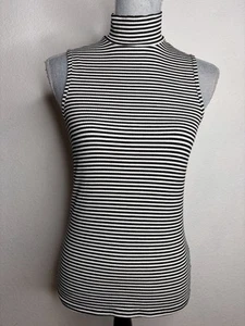 Athleta Striped Sleeveless Mock Neck Ribbed Stretch Top Size S - Picture 1 of 6