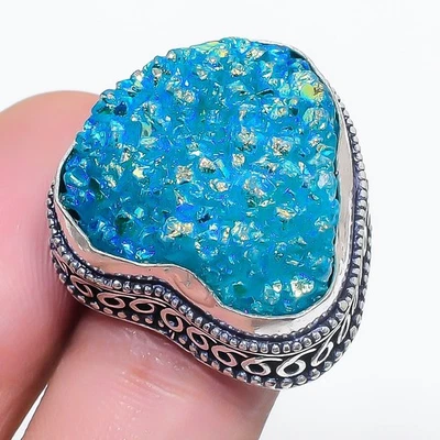 Blue Titanium Druzy Gemstone Handmade Antique Jewelry Vintage Ring 6" PG 1333 - Image 1 of 4