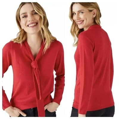 Camiseta deportiva tejida HAROLD'S para mujer roja mezcla seda corbata frontal talla M manga larga Foto 1 de 4