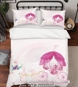 3D Unicorn Carriage Cartoon Kids Quilt Cover Set Duvet Cover Bedding Pillowcases - Picture 1 of 6