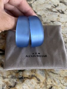 100% Authentic Alexis Bittar Medium Wide Graduated Horizon Blue Hoop Earrings