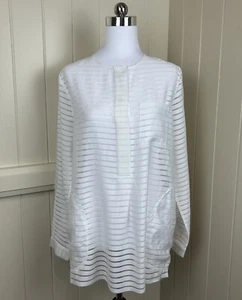 Zimmermann Top Women's Sz 2(12) White Stripe Sheer Long Sleeve Button Designer - Picture 1 of 16
