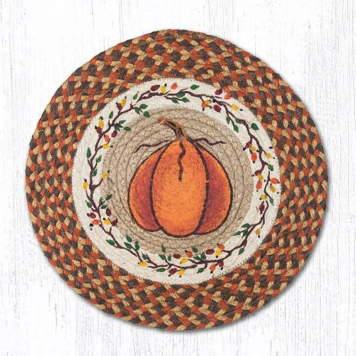 2 peças de juta trançada redonda estampada placemat/trivet/relógio. Tapetes de terra. Abóbora - Imagem 1 de 1
