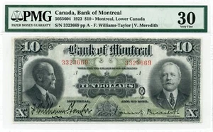 1923 $10 Bank of Montreal - Very Fine, PMG VF 30 - Picture 1 of 2