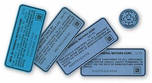 Calcomanía adhesiva de identificación de jamba de puerta GM VIN 1969-1972 con VIN y fecha impresa laminada  Foto 1 de 1