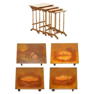 ANTIQUE VICTORIAN HAND PAINTED NEST OF 4 TABLES DEPICTING ROMANTIC LOVERS SCENES - Picture 1 of 24