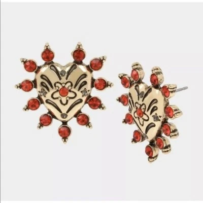 Aretes Betsey Johnson Corazón Dorado Cristales Rojos Rockin Riches  Foto 1 de 3