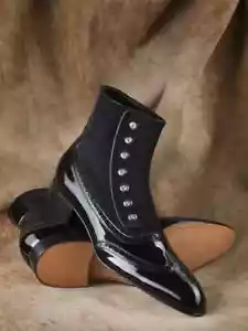 Men's Handmade Black Patent Boots Leather Suede Button Boot High Ankle Boot - Picture 1 of 3