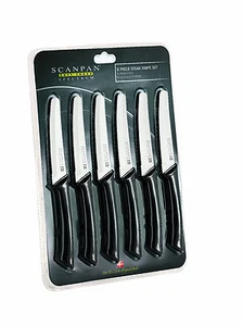 NEW Scanpan Soft Touch Spectrum 6 piece Steak Knife Set Black Serrated Wavy Edge - Picture 1 of 2