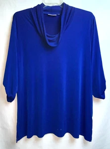 Susan Graver Liquid Knit Cowl Neck Top Roll Tab Sleeve Detail Size 3X Blue B*H - Picture 1 of 6