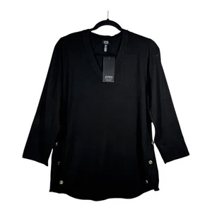 Jones New York Damen Schwarz V-Ausschnitt Pullover Pulli mit Goldknopf Akzenten Gr. - Bild 1 von 11