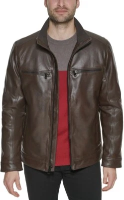 $225 Calvin Klein Men's Brown Faux Leather Moto Jacket XL pma3122 - Image 1 of 3