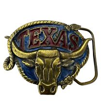 Texas Longhorn Vintage 1980 The Great American Belt Buckle Co H143 USA Blue Red