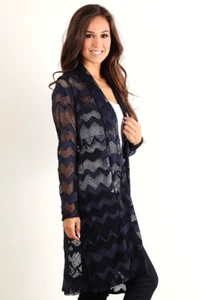 DAMEN JACKE CARDIGAN WESTE MANTEL SPITZE BOHO HÄKELJACKE SOMMER STRAND BLAU 38 - Bild 1 von 6
