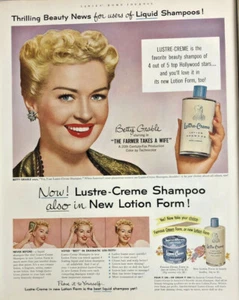 Champú en crema Betty Grable Print Ad Lustre 1953 estrella de cine - Imagen 1 de 2