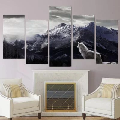 Plateau Wolf Snow Mountain Animal Canvas Print Painting Wall Art Home Decor 5PCS - Image 1 of 4