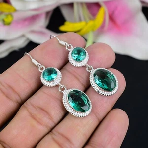 Green Apatite Gemstone 925 Sterling Silver Jewelry Dangle Earring For Gift - Picture 1 of 4