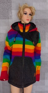Damen Regenbogen Strickjacke Goa Wolle Jacke mit Fleecefutter u.Kaputze - Bild 1 von 2