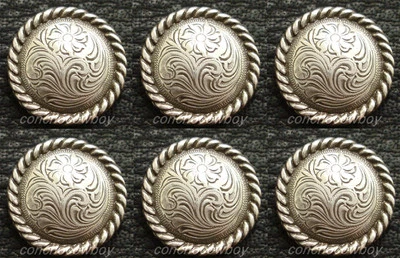Set of 6 WESTERN HORSE SADDLE TACK ANTIQUE ROPE EDGE CONCHOS 1" screw back - Image 1 of 3