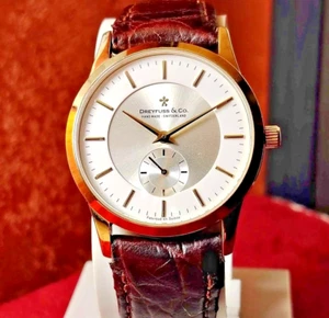 Dreyfuss & Co. Reloj de vestir suizo dorado hecho a mano correa de cuero estilo vintage - Imagen 1 de 9