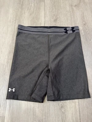 Pantalón corto Under Armour HeatGear Alpha Mid para mujer, negro carbono-plateado, talla pequeña Foto 1 de 4